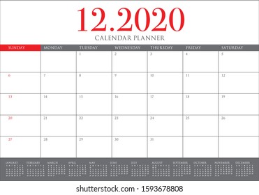 December 2020 desk calendar vector illustration, simple and clean design. 
