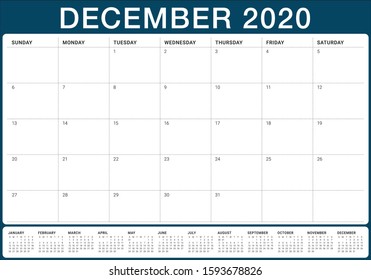 December 2020 desk calendar vector illustration, simple and clean design. 
