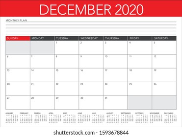 December 2020 desk calendar vector illustration, simple and clean design. 
