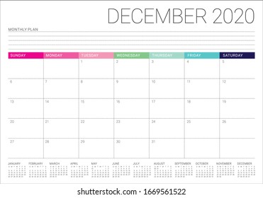 December 2020 Desk Calendar Vector Illustration, Simple And Clean Design. 