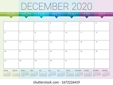 December 2020 desk calendar vector illustration, simple and clean desig