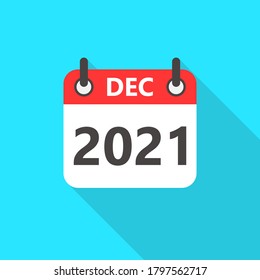 December 2021 Calendar Flat Style Icon Long Shadow. 2021 Business Calendar Planner Flat Vector Icon. Vector Illustration