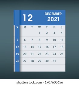December 2021 Calendar Leaf. Flat design. Monthly calendar design template. Week starts on Sunday. Business vector illustration.