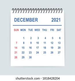 Calendario de diciembre de 2021. Calendario 2021 en estilo plano. Ilustración vectorial.