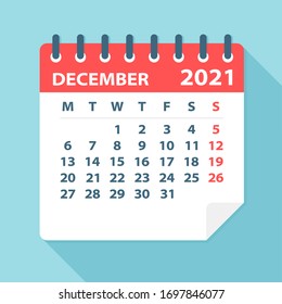 December 2021 Calendar Leaf - Illustration. Vector graphic page