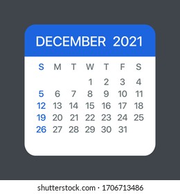 December 2021 Calendar Leaf - Illustration. Vector graphic page