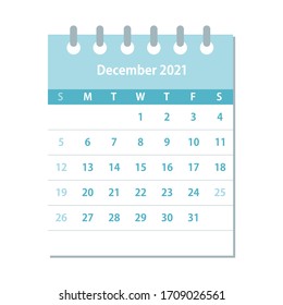 December 2021 Calendar Leaf. Monthly calendar design template. Week starts on Sunday. Business vector illustration.