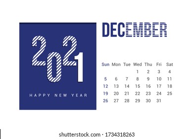 December 2021 Calendar Template Design with white Background. Week starts on Sunday. Calendar 2021 template Design Vector.