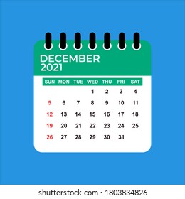 December 2021 Calendar. December 2021 Calendar vector illustration. Wall Desk Calendar Vector Template, Simple Minimal Design. Wall Calendar Template For December 2021.