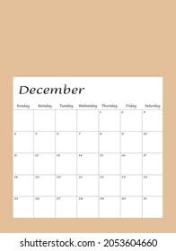 December 2022. Calendar planner design template. Week starts on Sunday. Stationery design. Vector Illustration