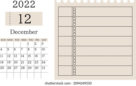 December 2022 calendar and table