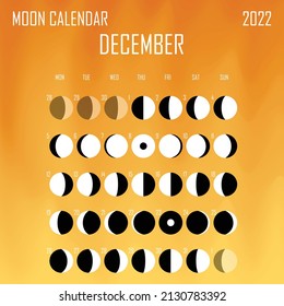 December 2022 Moon calendar. Astrological calendar design. planner. Place for stickers. Month cycle planner mockup. Isolated color liquid background.