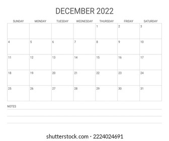 December 2022 simple landscape calendar
