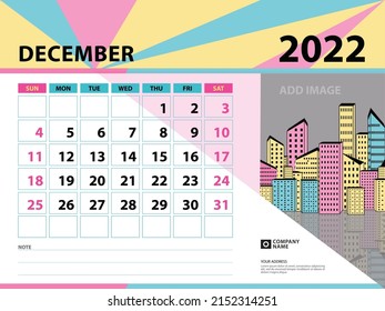 December 2022 template-Calendar 2022 year design, Desk calendar 2022 year, Planner, Week starts on Sunday, Wall calendar design, Stationery design, vintage background vector eps10