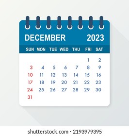 December 2023 Calendar Leaf. Calendar 2023 in flat style. Vector illustration.