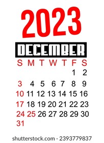December 2023 calendar with a premium modern design in red and can be modified