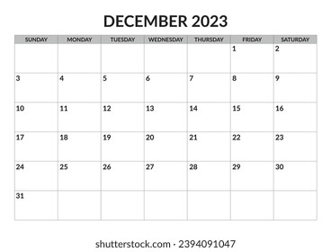 Calendario de diciembre de 2023, simple y minimalista