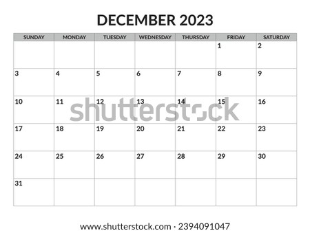 December 2023 calendar, simple and minimalist