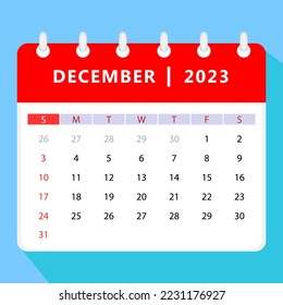 December 2023 calendar template. Vector design.