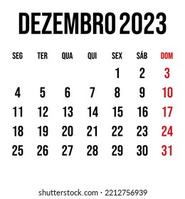 December 2023 calendar vector in flat and clean style, week start on monday