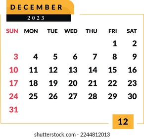 Calendario de diciembre de 2023 : Ilustración vectorial