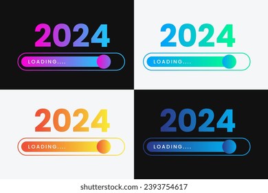 December 2023 to January 2024 loading bar progress digital technology. Happy new year 2024. 2023 to 2024 loading business web banner.