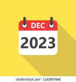 December 2023 year calendar flat style icon with long shadow.