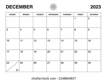 December 2023 year planner template, calendar 2023 template, monthly and yearly planners. organizer diary. week start Sunday, corporate planner template, Desk calendar 2023 year, Vector illustration