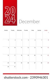 December 2024 calendar design. Week starts on Monday. Vertical 2024 calendar template.