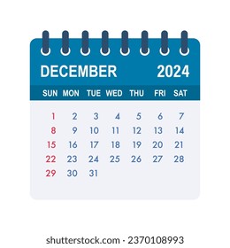 Calendario de diciembre de 2024. Calendario 2024 en estilo plano. Ilustración de material vectorial