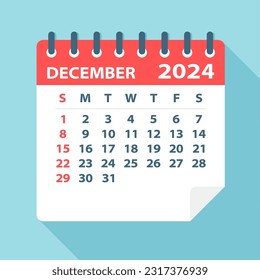 December 2024 Calendar Leaf - Illustration. Vector graphic page