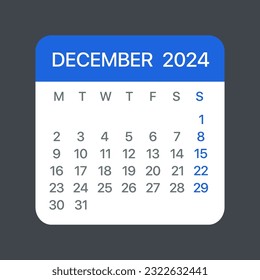 December 2024 Calendar Leaf - Illustration. Vector graphic page
