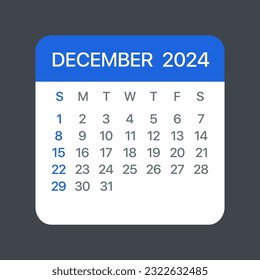December 2024 Calendar Leaf - Illustration. Vector graphic page