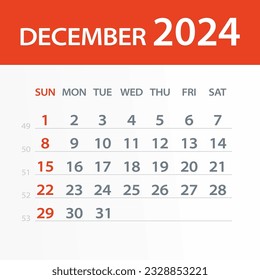 December 2024 Calendar Leaf - Illustration. Vector graphic page