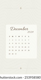 December 2024 Monthly Calendar On Abstract Beige Outlines Trendy Celestial Background Phone Wallpaper Or Stories Vector Design