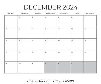 December 2024 Office Calendar, Blank Calendar Template, Home Office Monthly Planner, Letter Size Calendar