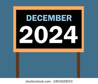 December 2024 text with board vector design isolated on dark background.