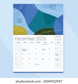 December 2025 Calendar Abstract Blue Design Holiday Dates New Year s Eve