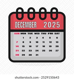 December 2025 Calendar Icon with Highlighted Dates
