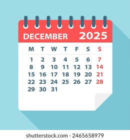 December 2025 Calendar Leaf - Illustration. Vector graphic page