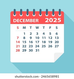 December 2025 Calendar Leaf - Illustration. Vector graphic page