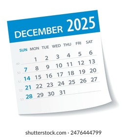 December 2025 Calendar Leaf - Illustration. Vector graphic page