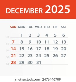 December 2025 Calendar Leaf - Illustration. Vector graphic page