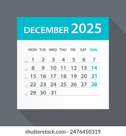 December 2025 Calendar Leaf - Illustration. Vector graphic page