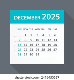 December 2025 Calendar Leaf - Illustration. Vector graphic page