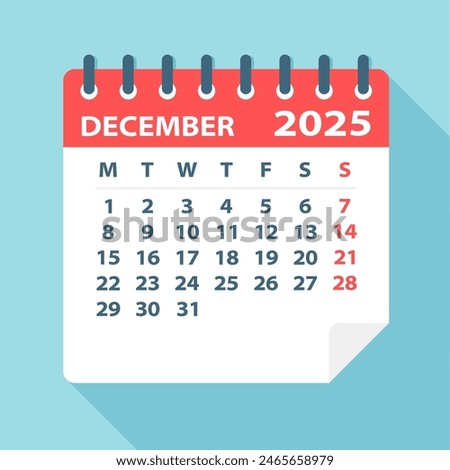 December 2025 Calendar Leaf - Illustration. Vector graphic page