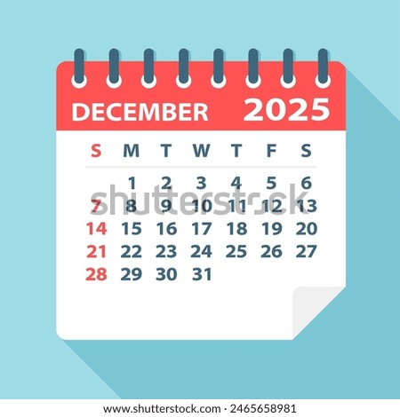 December 2025 Calendar Leaf - Illustration. Vector graphic page