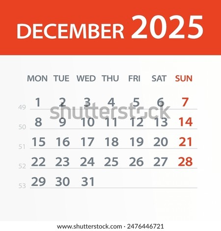 December 2025 Calendar Leaf - Illustration. Vector graphic page