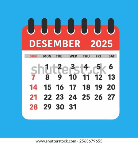 December 2025 Calendar Leaf. This flat-style calendar features a modern design showcasing the month of December 2025.