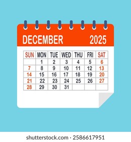 December 2025 calendar on blue background.